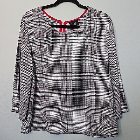 W5 Preppy Office Houndstooth 3/4 Length Sleeve Blouse XL - Picture 1 of 7